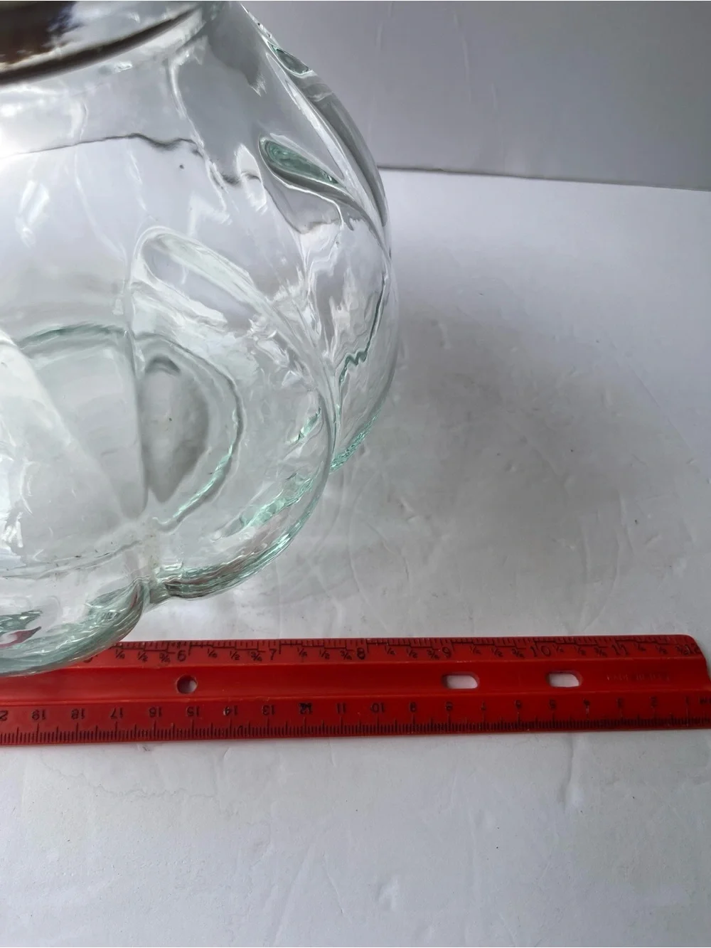 Vintage Pumpkin Potbelly Glass Apothecary Jar. Wood Lid. Canister 7.75
